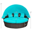 Pemberly Row Patio Rattan Daybed Cushioned Sofa Table Top Canopy Turquoise