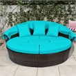 Pemberly Row Patio Rattan Daybed Cushioned Sofa Table Top Canopy Turquoise