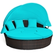 Pemberly Row Patio Rattan Daybed Cushioned Sofa Table Top Canopy Turquoise
