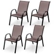 Pemberly Row Set of 4 Patio Dining Chairs Stackable Armrest in Brown