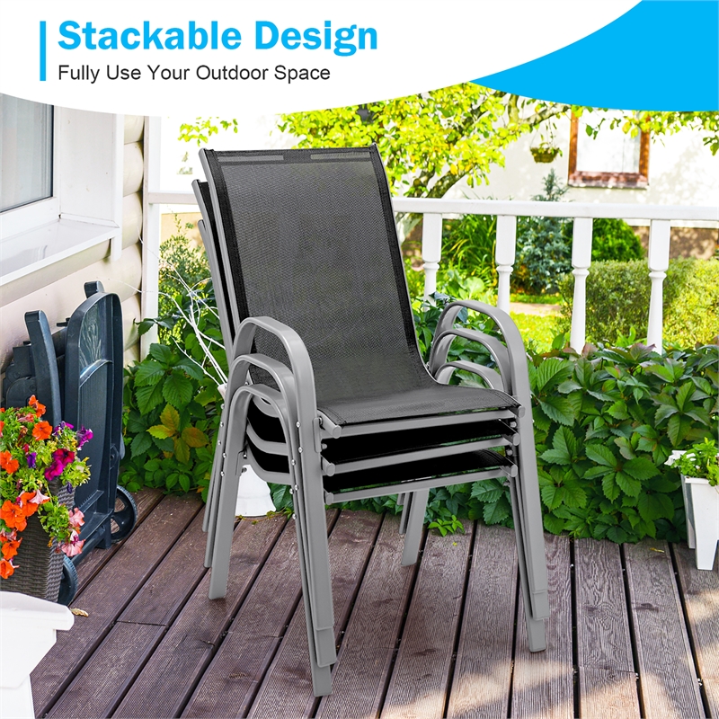 Pemberly Row Set of 4 Patio Dining Chairs Stackable Armrest in Black
