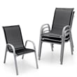 Pemberly Row Set of 4 Patio Dining Chairs Stackable Armrest in Black