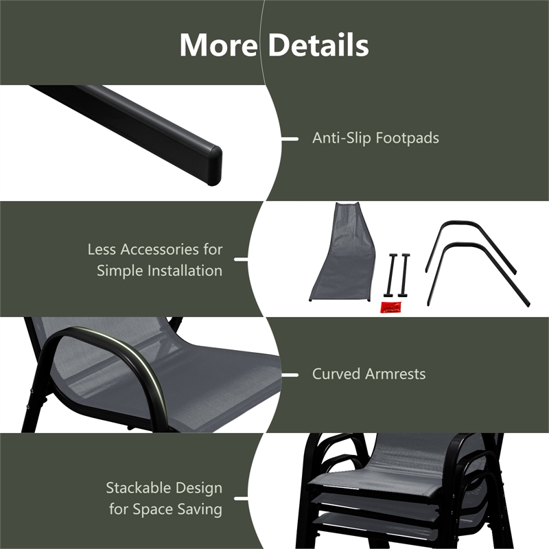Pemberly Row Set of 4 Patio Dining Chairs Stackable Armrest in Gray