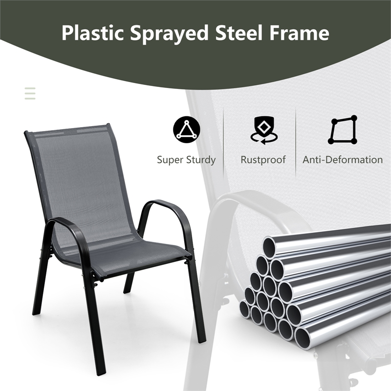 Pemberly Row Set of 4 Patio Dining Chairs Stackable Armrest in Gray