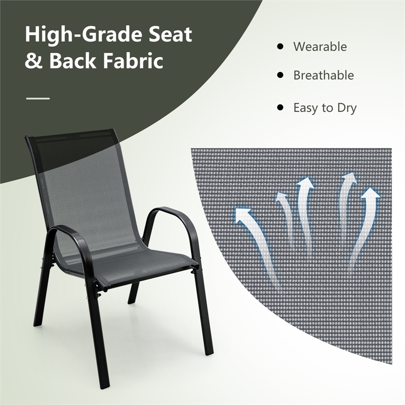 Pemberly Row Set of 4 Patio Dining Chairs Stackable Armrest in Gray