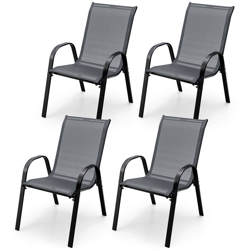 Pemberly Row Set of 4 Patio Dining Chairs Stackable Armrest in Gray