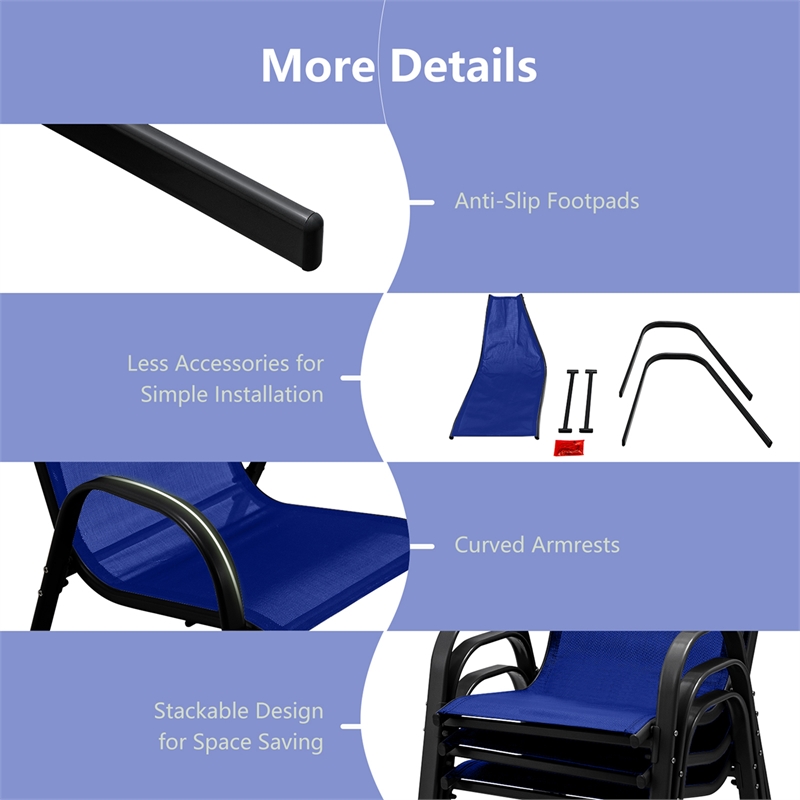 Pemberly Row Set of 4 Patio Dining Chairs Stackable Armrest in Navy