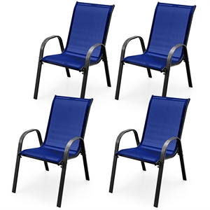 Pemberly Row Set of 4 Patio Dining Chairs Stackable Armrest in Navy