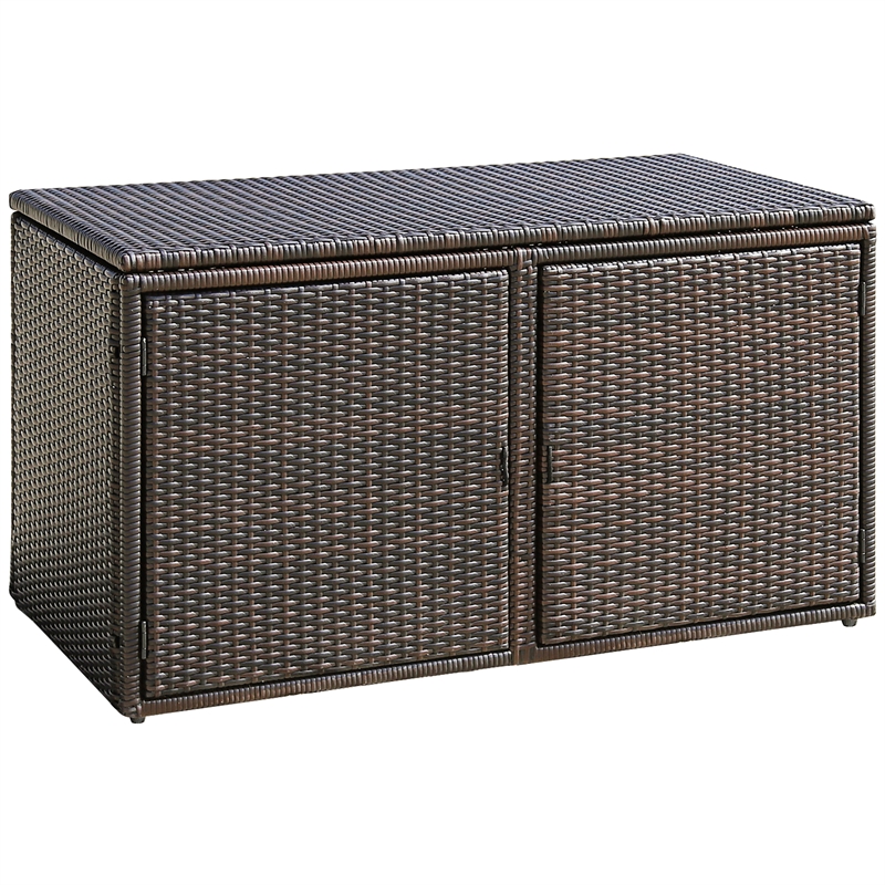 Pemberly Row 88 Gallon Garden Patio Rattan Storage Container Box Bin Shelf Brown