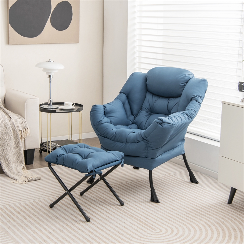 Pemberly Row Sofa Chair Accent Leisure Armchair with Folding Footrest Blue