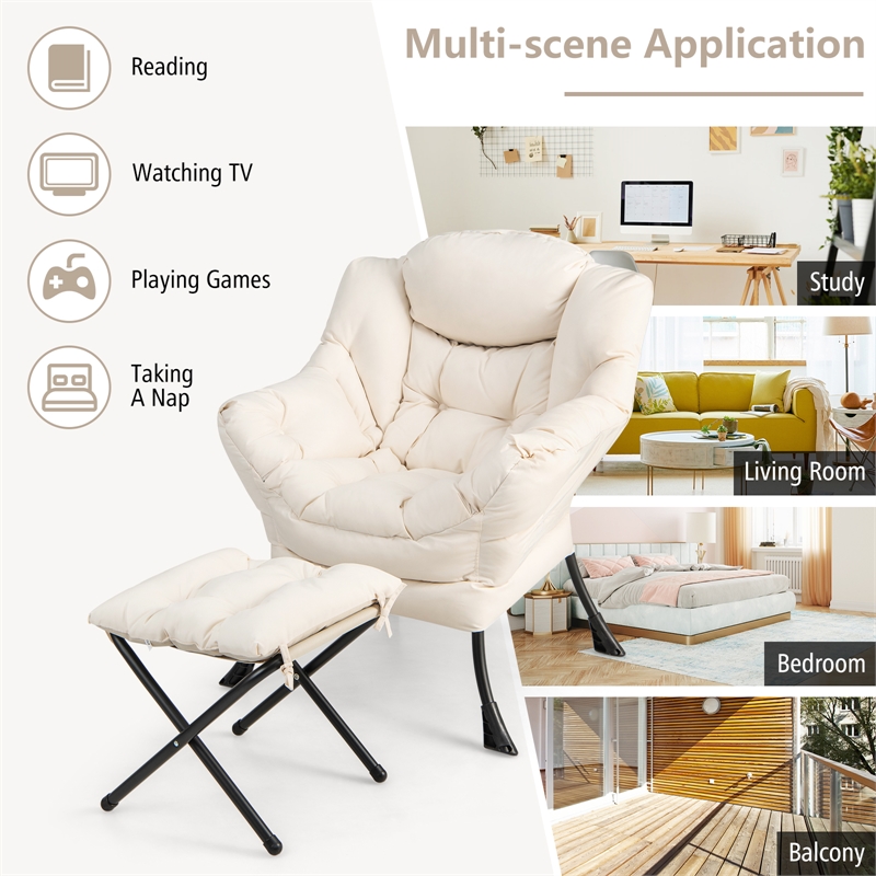 Pemberly Row Sofa Chair Accent Leisure Armchair with Folding Footrest Beige