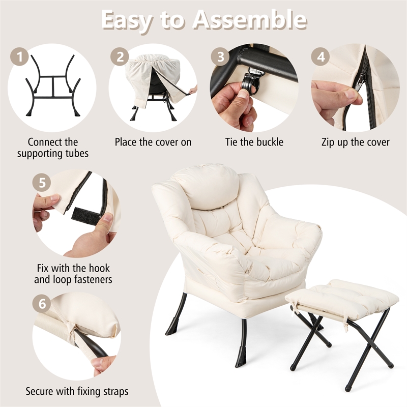 Pemberly Row Sofa Chair Accent Leisure Armchair with Folding Footrest Beige