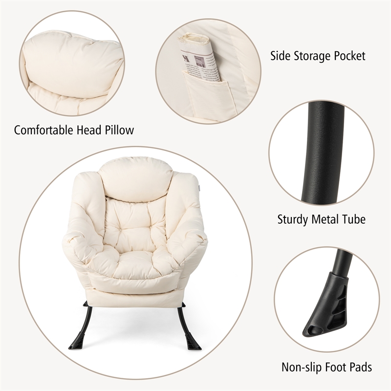 Pemberly Row Sofa Chair Accent Leisure Armchair with Folding Footrest Beige