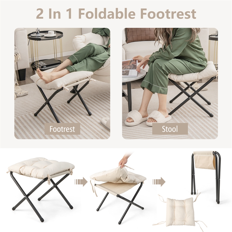 Pemberly Row Sofa Chair Accent Leisure Armchair with Folding Footrest Beige