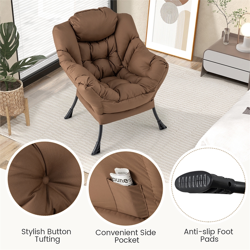 Pemberly Row Sofa Chair Accent Leisure Armchair with Folding Footrest Brown