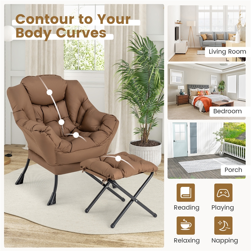 Pemberly Row Sofa Chair Accent Leisure Armchair with Folding Footrest Brown