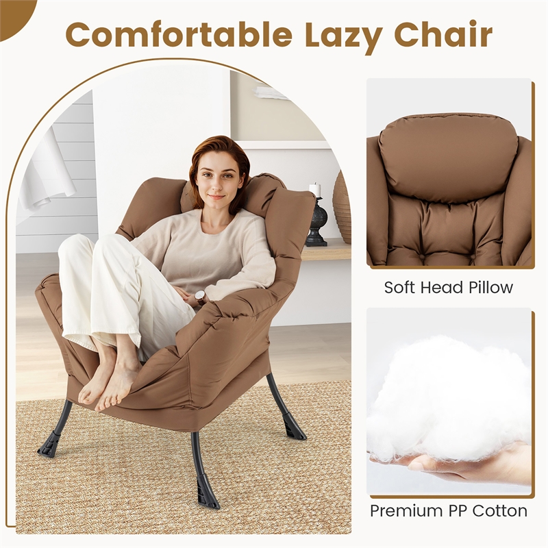 Pemberly Row Sofa Chair Accent Leisure Armchair with Folding Footrest Brown