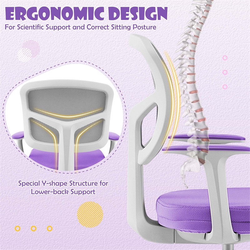 Pemberly Row Kids Height Children Study Chair w/Auto Brake Casters Purple