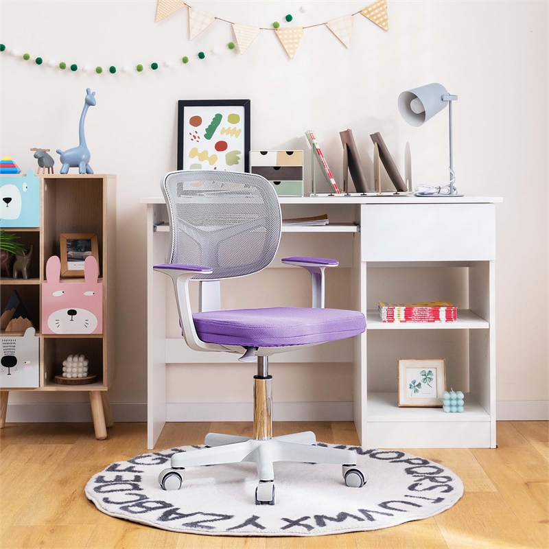 Pemberly Row Kids Height Children Study Chair w/Auto Brake Casters Purple