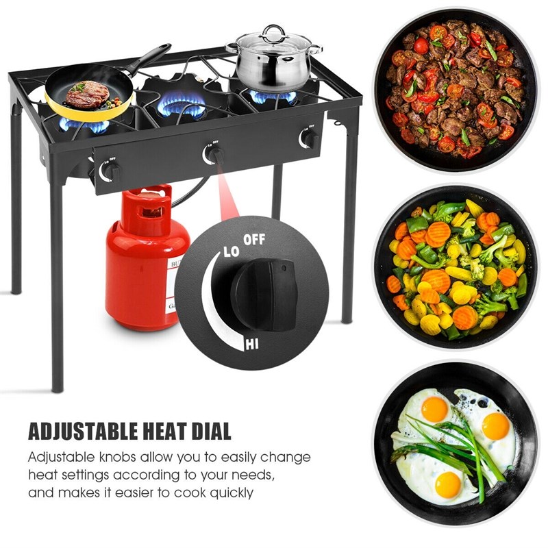 Pemberly Row Portable 225000 BTU 3 Burner Gas Cooker Outdoor Camp Stove BBQ