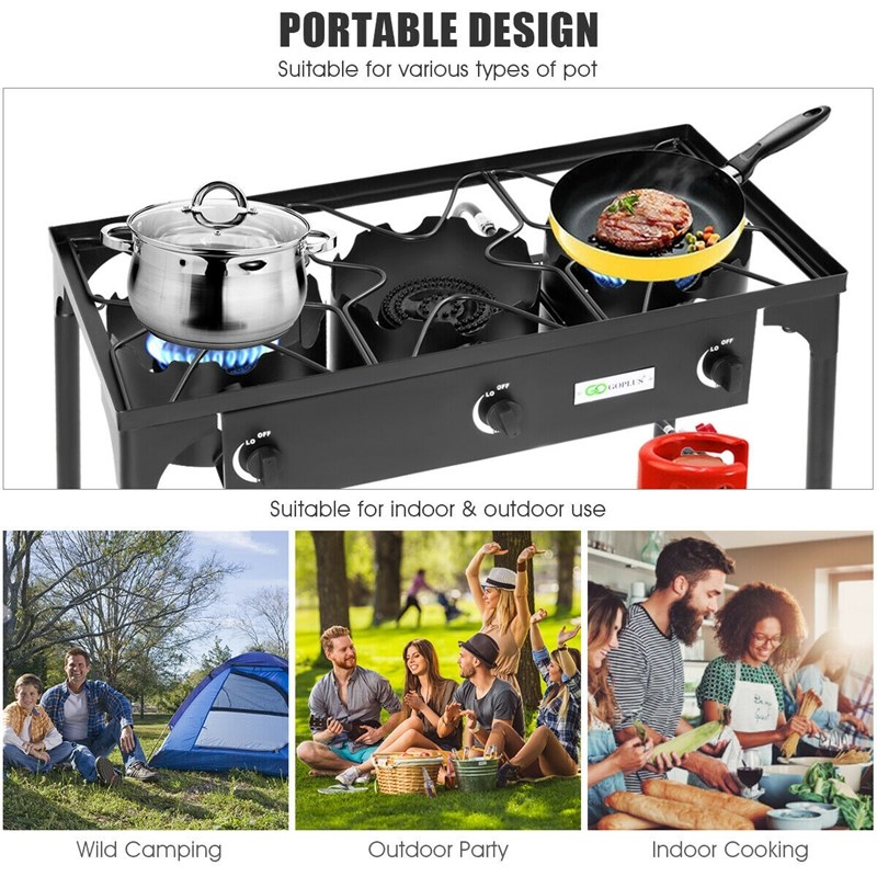 Pemberly Row Portable 225000 BTU 3 Burner Gas Cooker Outdoor Camp Stove BBQ