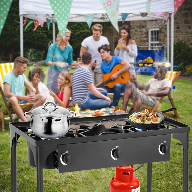 Pemberly Row Portable 225000 BTU 3 Burner Gas Cooker Outdoor Camp Stove BBQ
