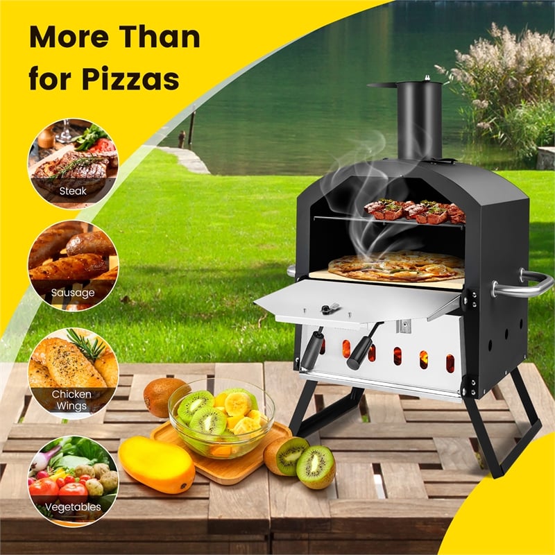Pemberly Row 2 Layer Pizza Oven Wood Fired Grill Pizza Maker w/Waterproof Cover