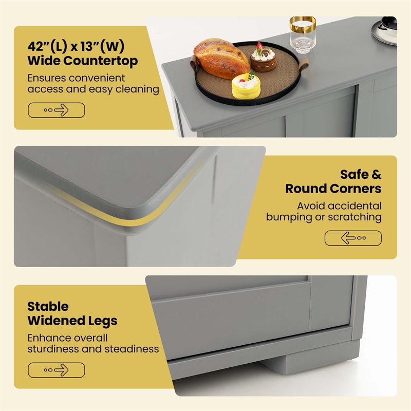 Pemberly Row Kitchen Storage Cabinet Sideboard Buffet Cupboard Wood Sliding Door