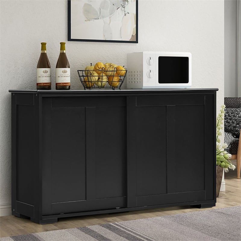 Pemberly Row Kitchen Storage Cabinet Sideboard Buffet Cupboard Wood Sliding Door