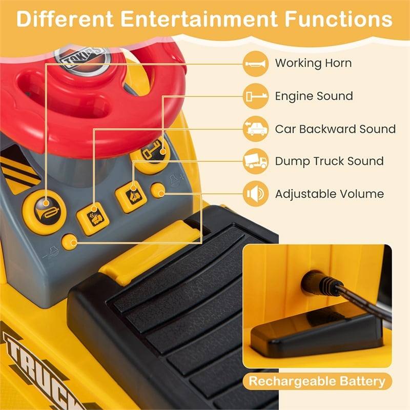 Pemberly Row Electric Kids Ride On Excavator Pretend Play Toy w/Basketball Hoop