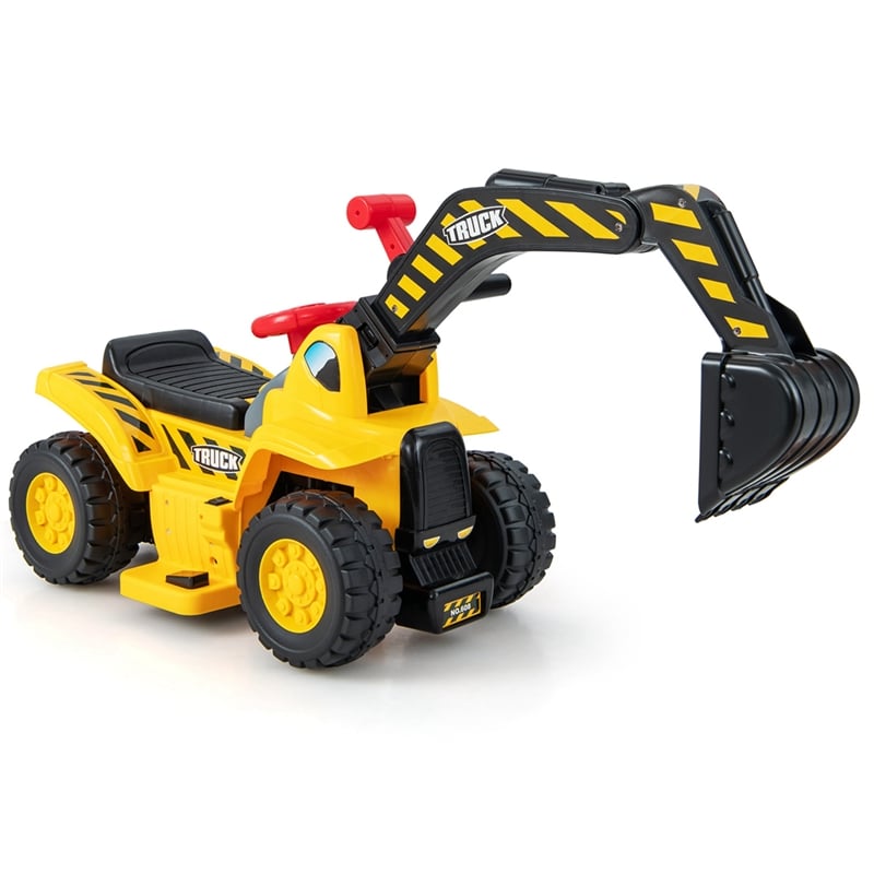 Pemberly Row Electric Kids Ride On Excavator Pretend Play Toy w/Basketball Hoop