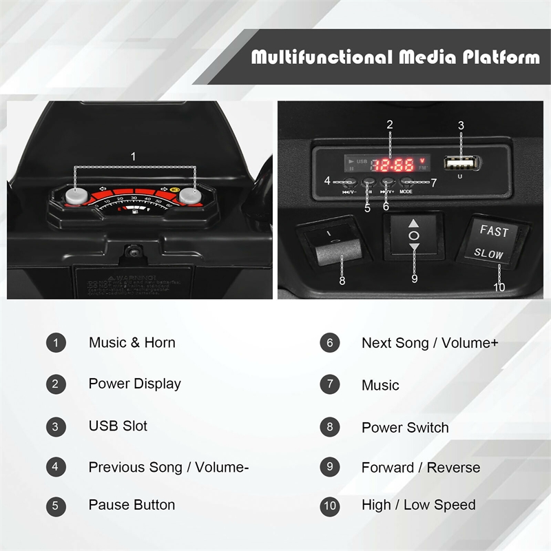 Pemberly Row 12V Kids 4 Wheeler ATV Quad Ride On Car w/ LED Lights Music USB