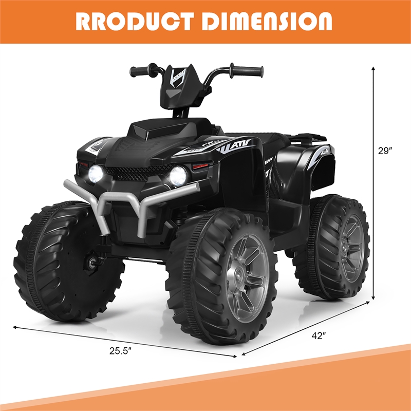 Pemberly Row 12V Kids 4 Wheeler ATV Quad Ride On Car w/ LED Lights Music USB