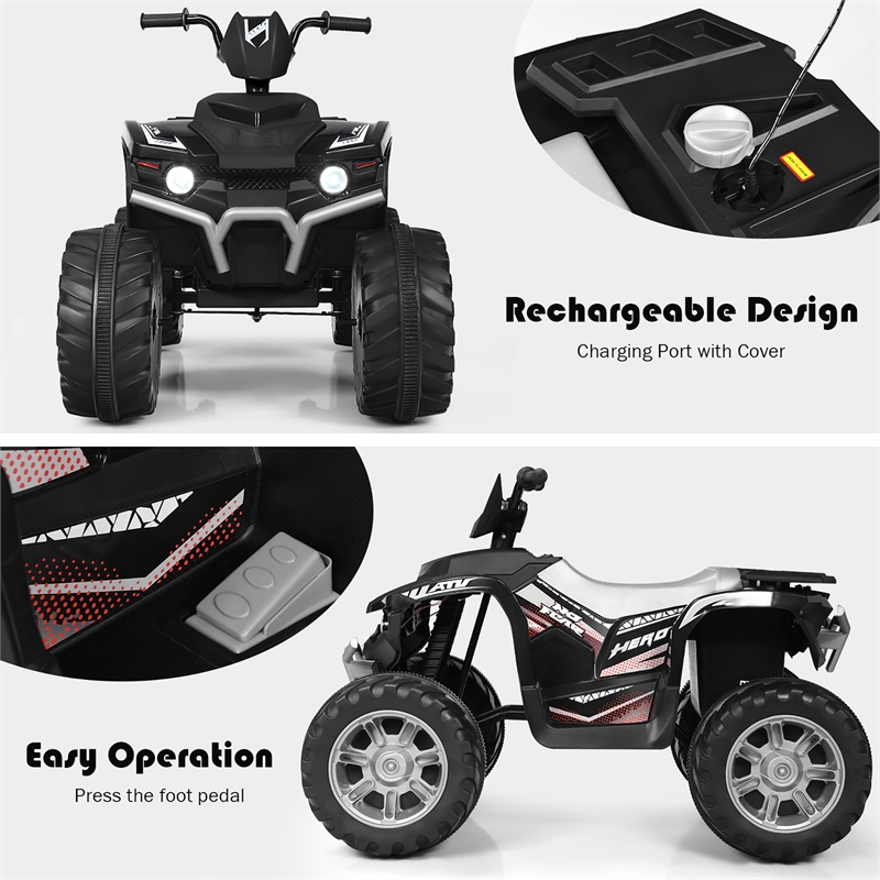 Pemberly Row 12V Kids 4 Wheeler ATV Quad Ride On Car w/ LED Lights Music USB