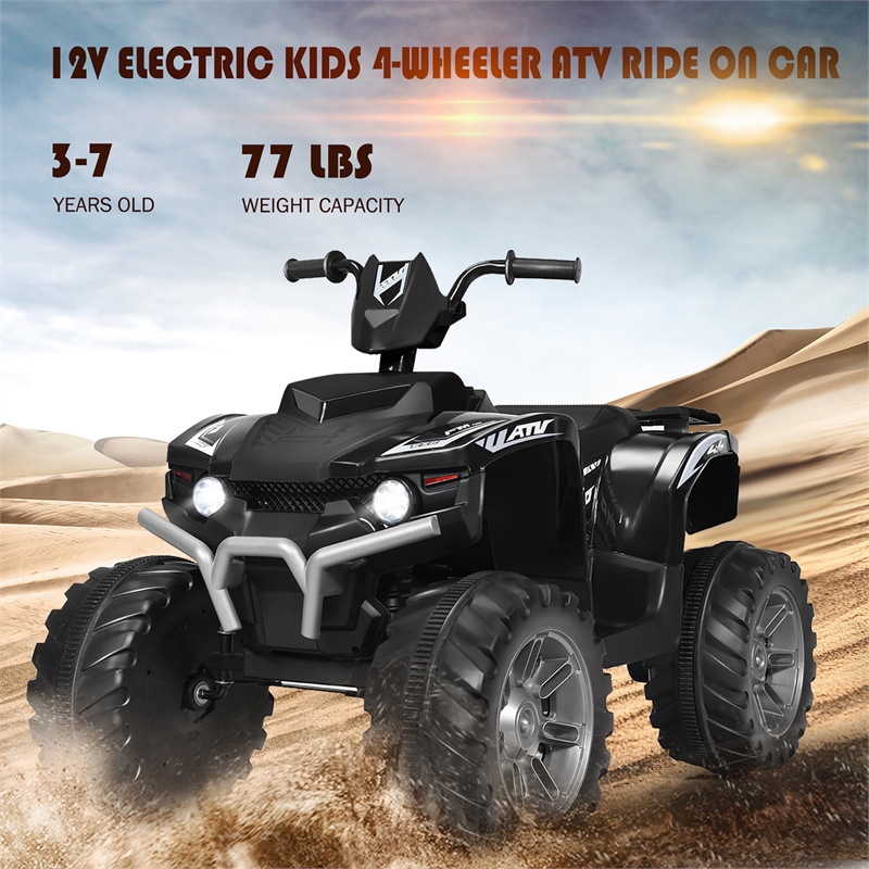 Pemberly Row 12V Kids 4 Wheeler ATV Quad Ride On Car w/ LED Lights Music USB