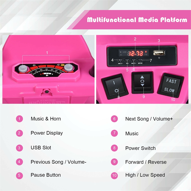 Pemberly Row 12V Kids 4 Wheeler ATV Quad Ride On Car w/ LED Lights Music USB