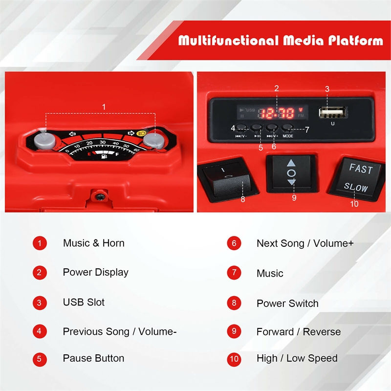 Pemberly Row 12V Kids 4 Wheeler ATV Quad Ride On Car w/ LED Lights Music USB Red