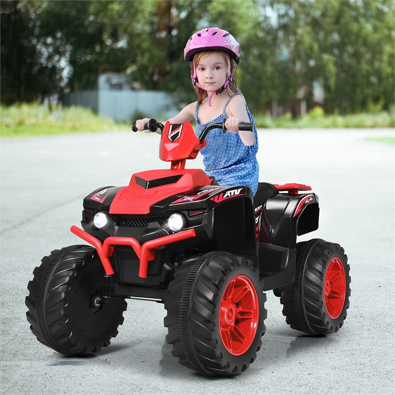 Pemberly Row 12V Kids 4 Wheeler ATV Quad Ride On Car w/ LED Lights Music USB Red