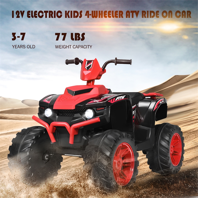 Pemberly Row 12V Kids 4 Wheeler ATV Quad Ride On Car w/ LED Lights Music USB Red