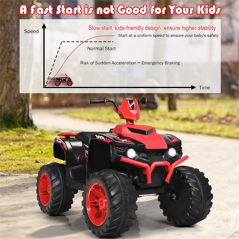 Pemberly Row 12V Kids 4 Wheeler ATV Quad Ride On Car w/ LED Lights Music USB Red