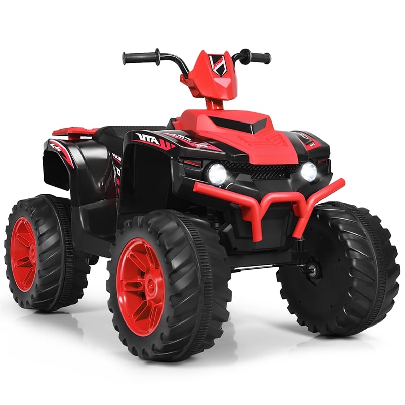 Pemberly Row 12V Kids 4 Wheeler ATV Quad Ride On Car w/ LED Lights Music USB Red
