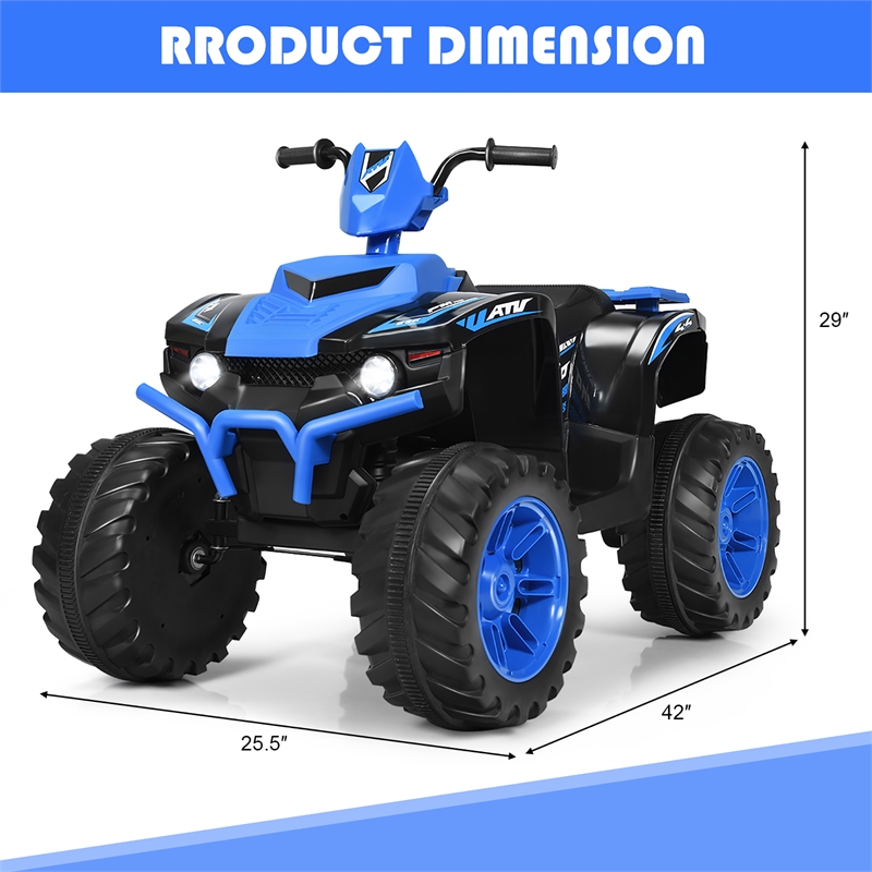 Pemberly Row 12V Kids 4 Wheeler ATV Quad Ride On Car w/ LED Lights Music USB