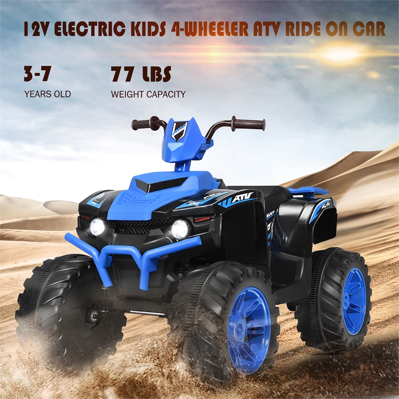 Pemberly Row 12V Kids 4 Wheeler ATV Quad Ride On Car w/ LED Lights Music USB