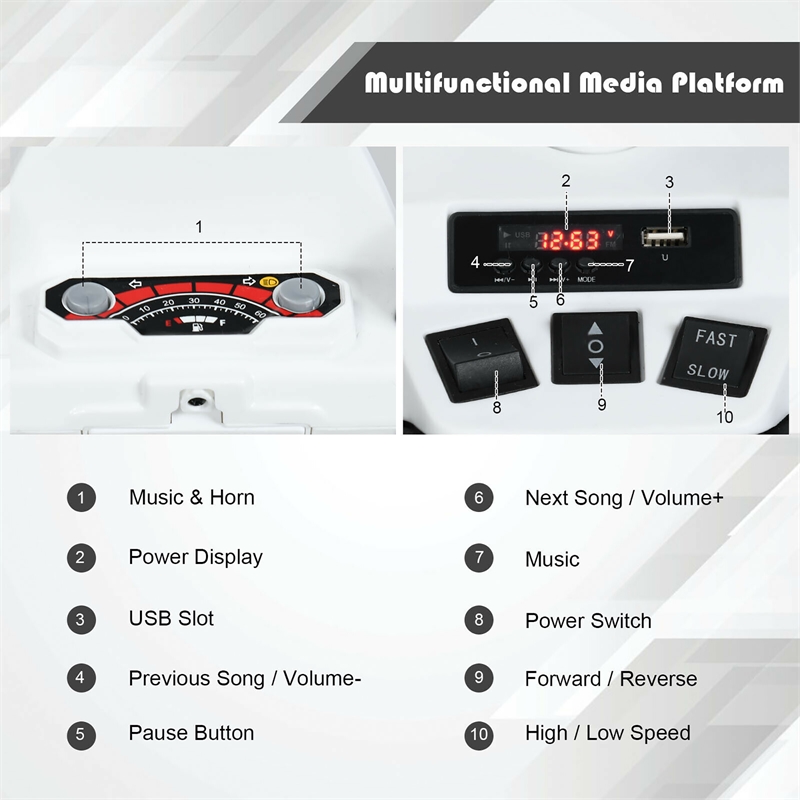 Pemberly Row 12V Kids 4 Wheeler ATV Quad Ride On Car w/ LED Lights Music USB