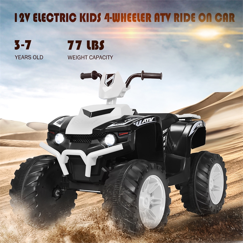 Pemberly Row 12V Kids 4 Wheeler ATV Quad Ride On Car w/ LED Lights Music USB