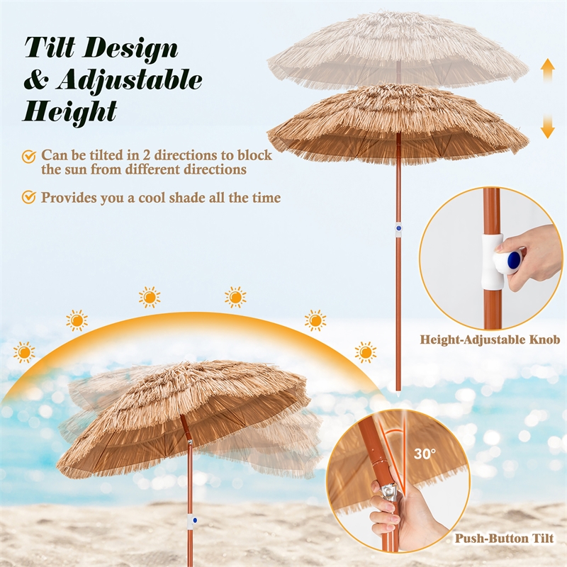 Pemberly Row Patio 6FT Tropical Thatched Beach Umbrella Portable Outdoor Natural