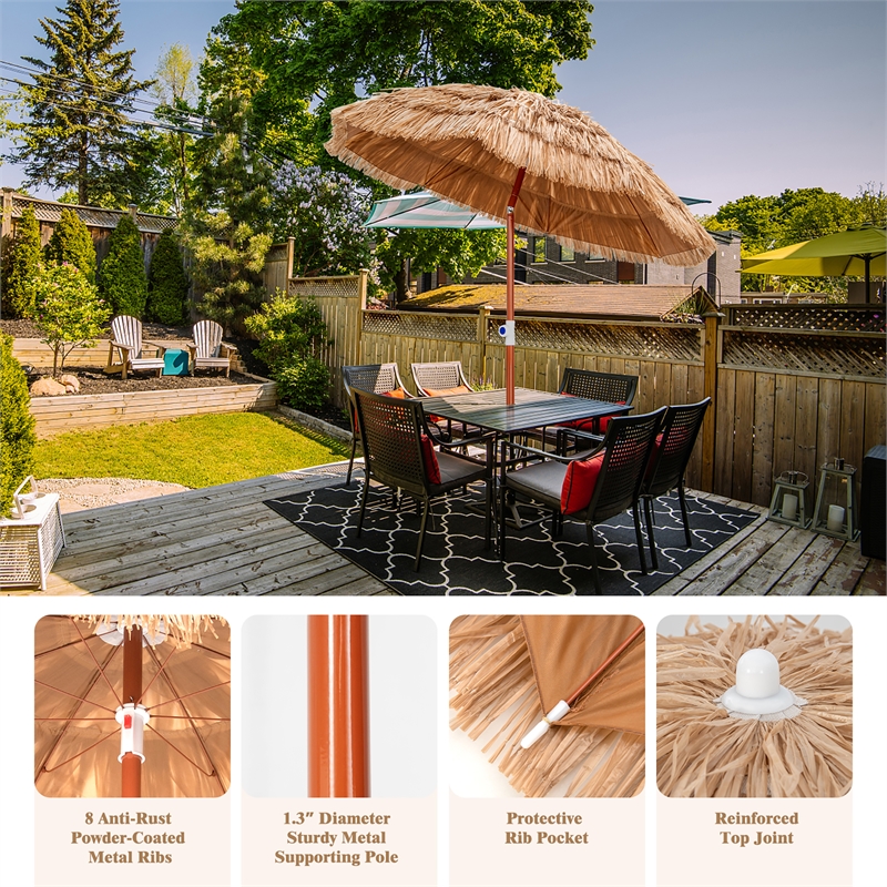 Pemberly Row Patio 6FT Tropical Thatched Beach Umbrella Portable Outdoor Natural