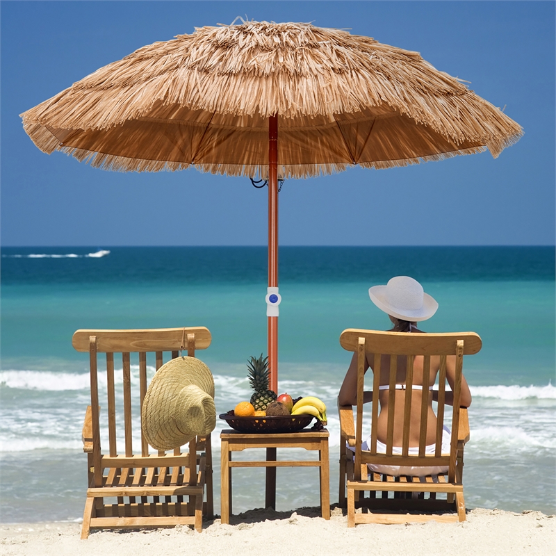 Pemberly Row Patio 6FT Tropical Thatched Beach Umbrella Portable Outdoor Natural