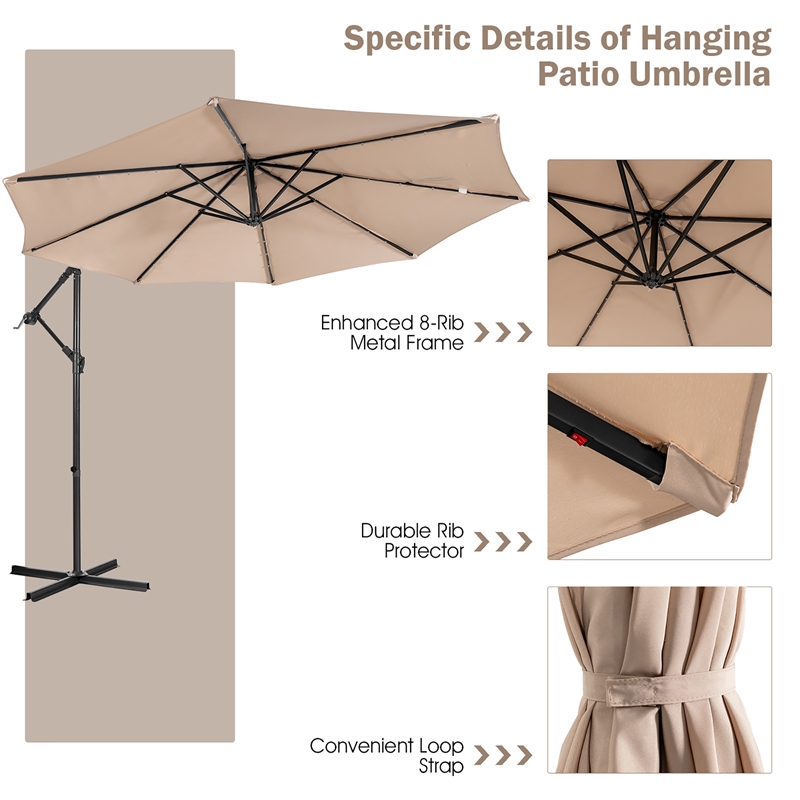 Pemberly Row Solar Powered 32LED Lighted Patio Offset Umbrella Outdoor Beige