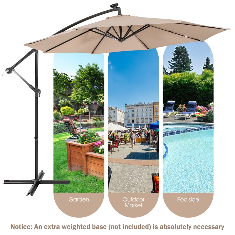 Pemberly Row Solar Powered 32LED Lighted Patio Offset Umbrella Outdoor Beige